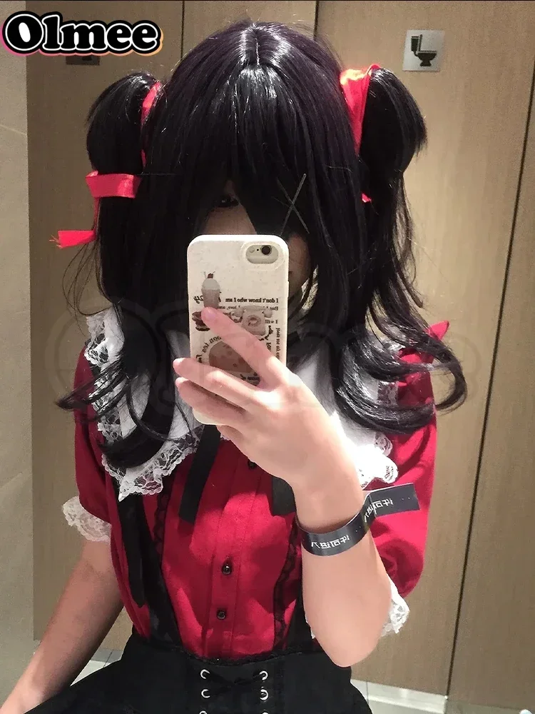 [Olmee] متوفر في المخزون تي شيرت دانتيل بياقة مربعة حمراء جيراي كي تي شيرت أميشان كوسبلاي حلو ريوسان غاتا لوليتا y2k فتاة محتاجة جرعة زائدة
