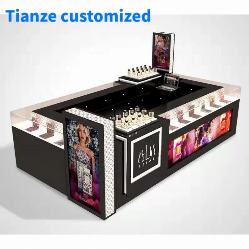 （customized）Wooden Glass Perfume Display Cabinet Modern Perfume Mall Kiosk Sale