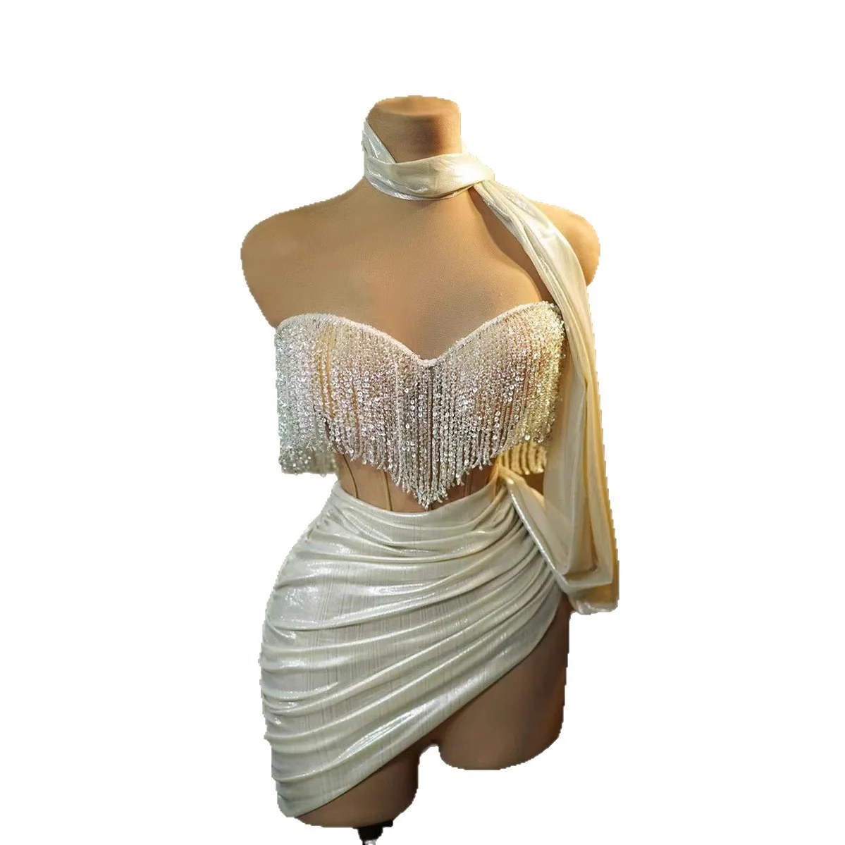 Fashion Sexy Strapless Dress with Rhinestones for Photoshoot Nightclub Bar Stage Party DJ Performance 2026 New Style
