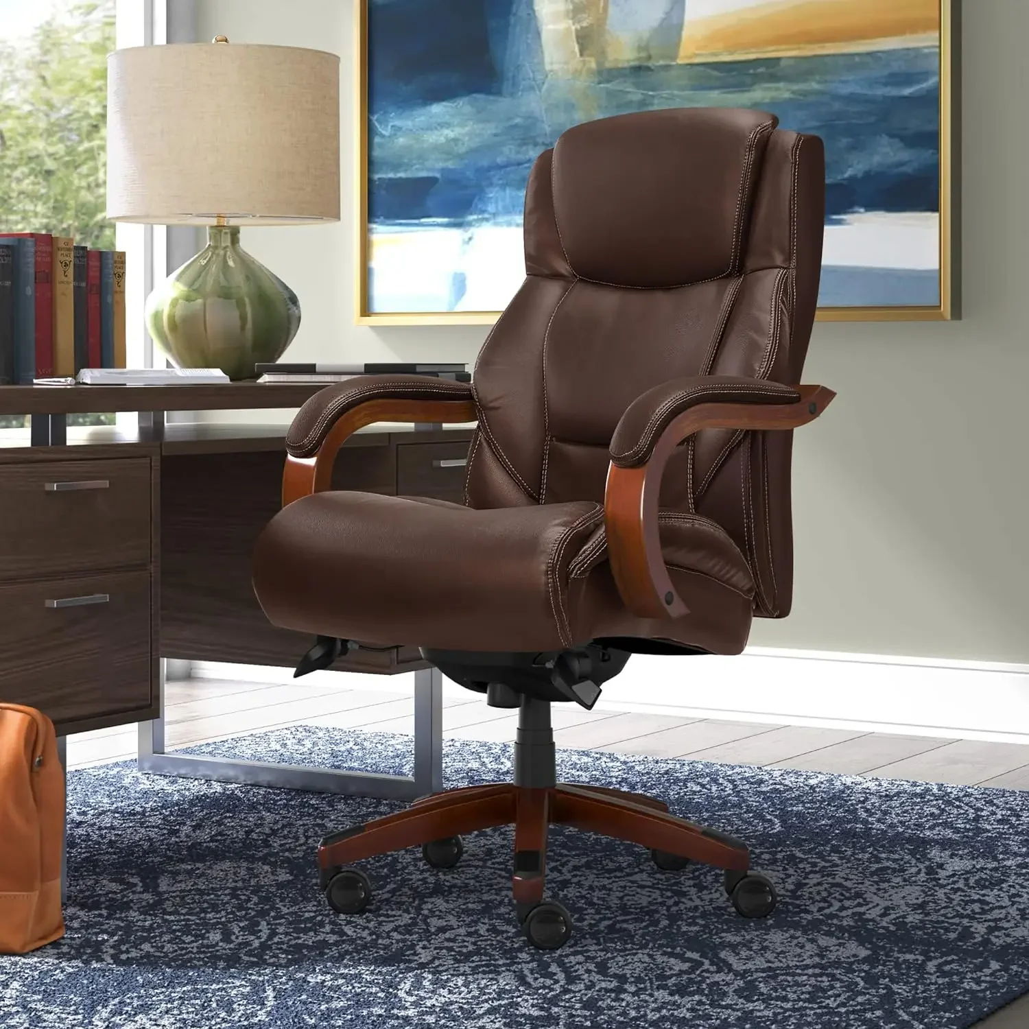 XCYLa-Z-Boy Delano Big & Tall Executive Office Chair, High Back Ergonomic Lumbar Support, Bonded Leather, Brown