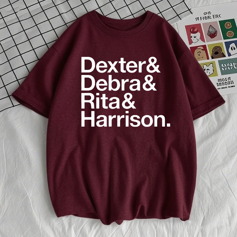 تلفزيون بلاي ديكستر مورغان ريتا بينيت ديبرا مورغان تي شيرت الرجال النساء ملابس قصيرة الأكمام خمر القطن عادية فضفاض تي شيرت