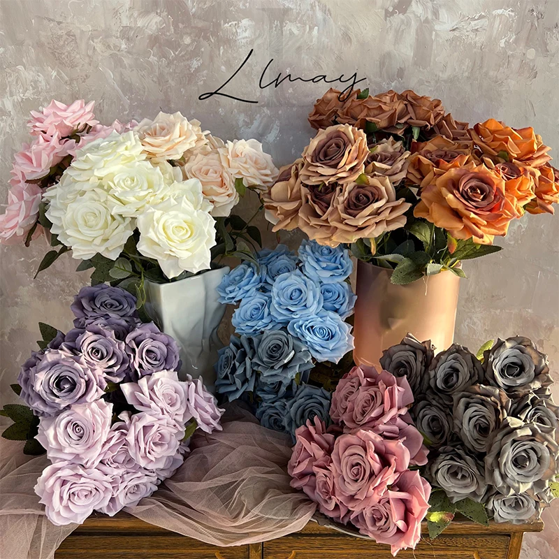 Cheap 9 Heads Diamond Rose Bouquet Artificial Flower Bunch European Wedding Flower Arrangement Home Decor Photo Props Party Gift