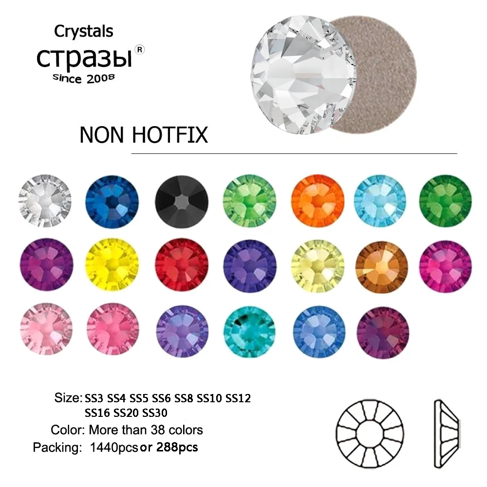 New Strass tutti i colori Non Hot Fix cucire Strass cristallo di vetro 3D Nail Art Strass per tuta da palestra vestiti indumento