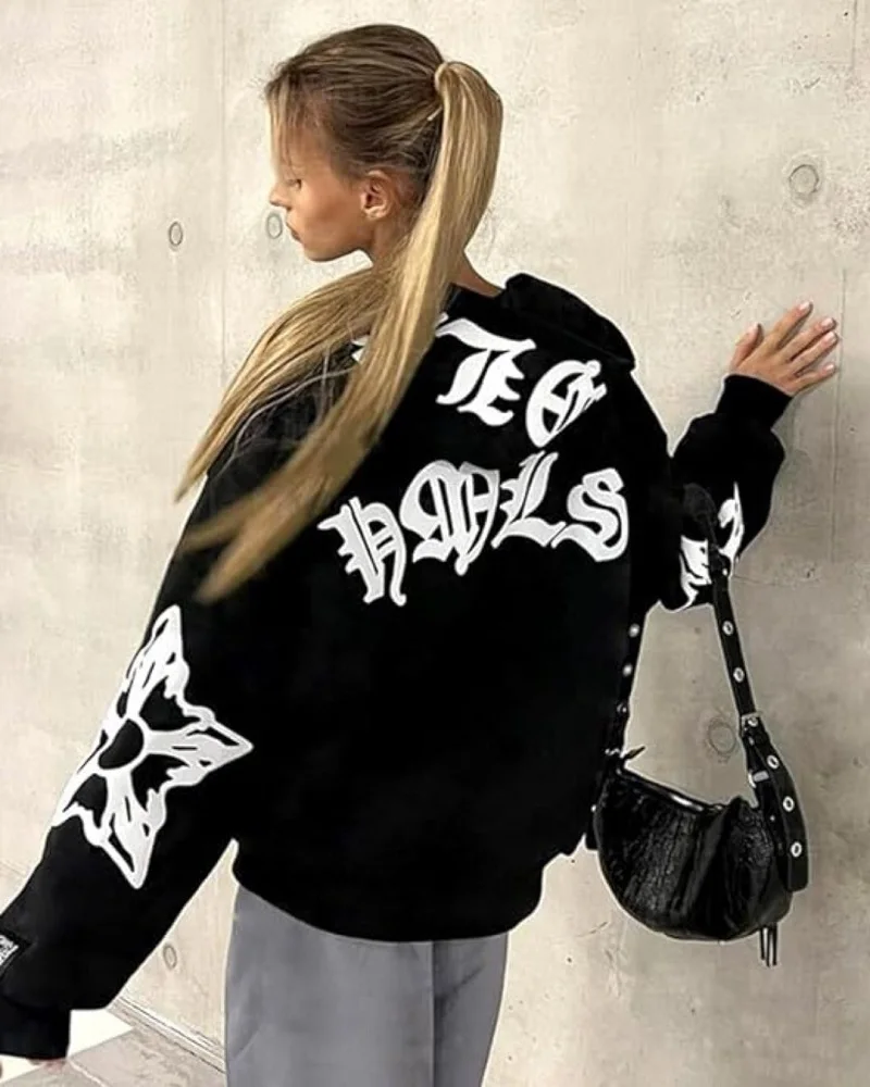 Europe and America Y2K zippered hoodie Gothic punk letter print hoodie cardigan ins trendy new hoodie