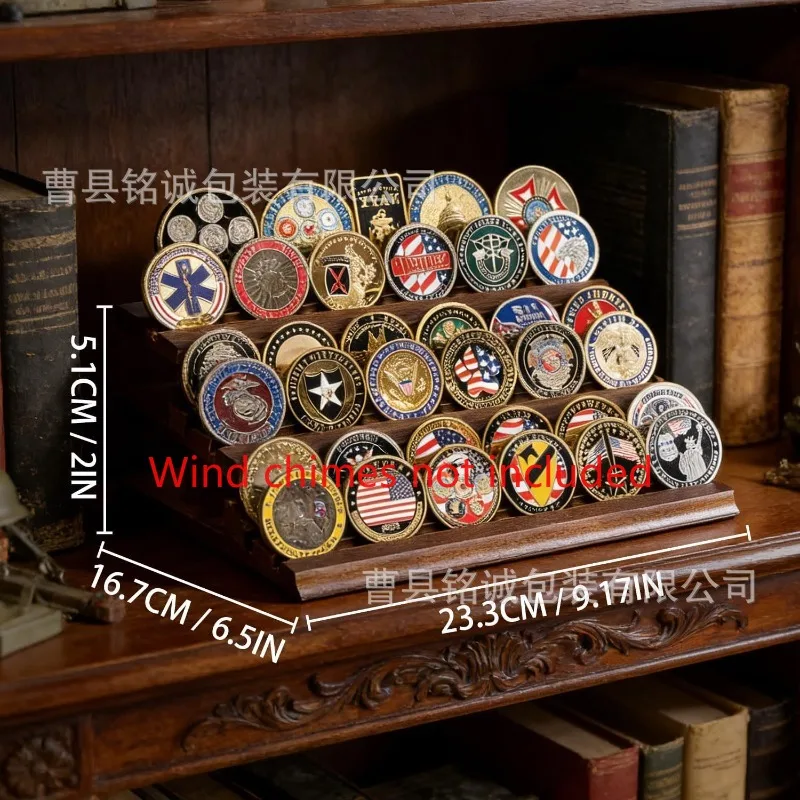 Wooden commemorative coin display stand Multi-purpose challenge coin storage box with drawer Solid wood