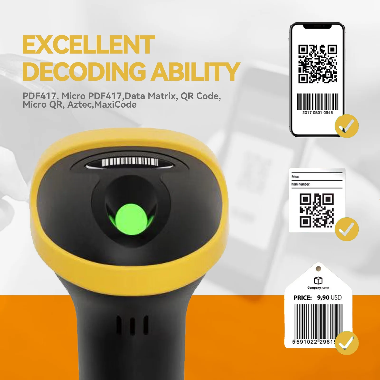 2D 1D Barcode Scanner Wired/2.4G Wireless/Bluetooth Bar Code Reader Handheld Portable Scanning For Supermarket Logistics Product