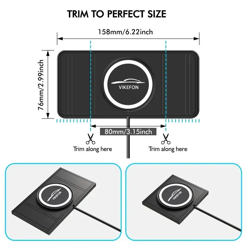 Pd tipo c + usb carregador sem fio do carro corte esteira silicone antiderrapante almofada para iphone 16 15 pro max samsung xiaomi telefone carregamento rápido