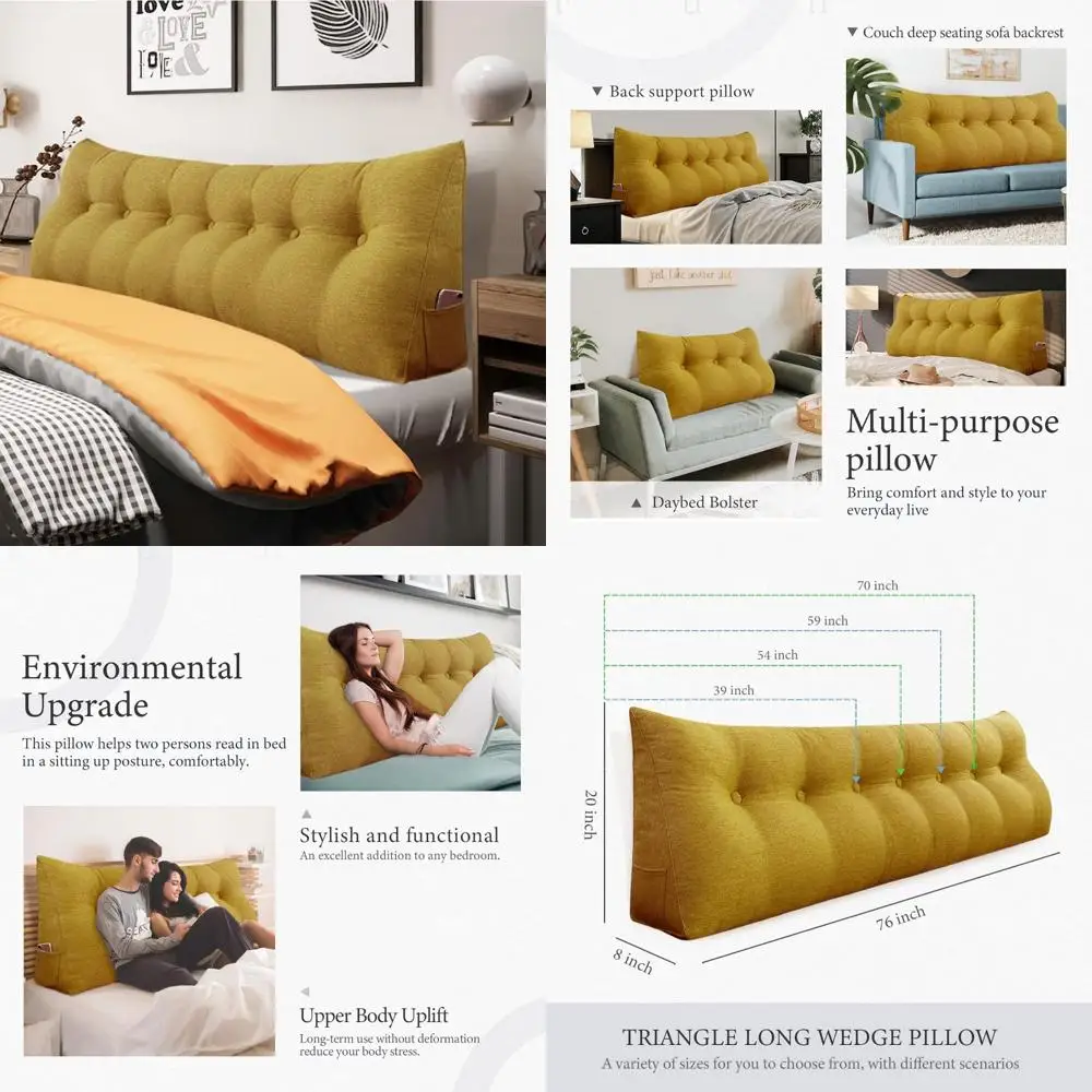 

Большая подушка King Size - подушка изголовья клина для кровати, треугольная поддержка чтения, подушка для спины для комфорта сидения