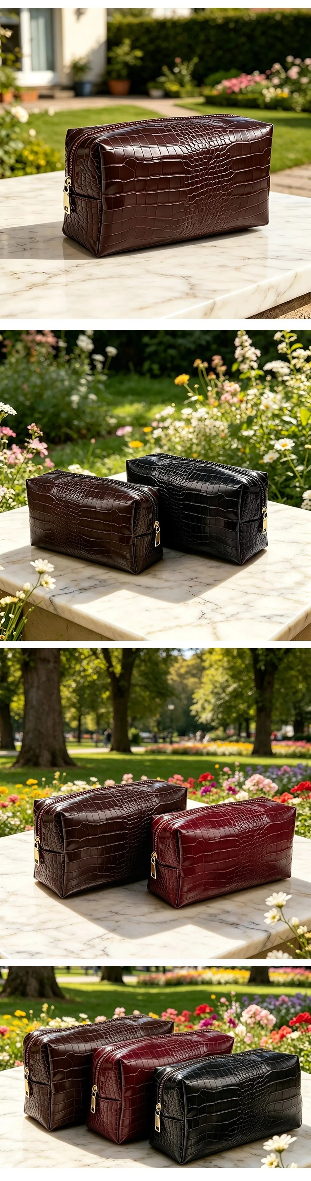 PU-Leder Kosmetiktasche Wasserdicht Große Kapazität Kosmetikbeutel Krokodilprägung Reißverschluss Kosmetiktasche für Reisen – Detail 4