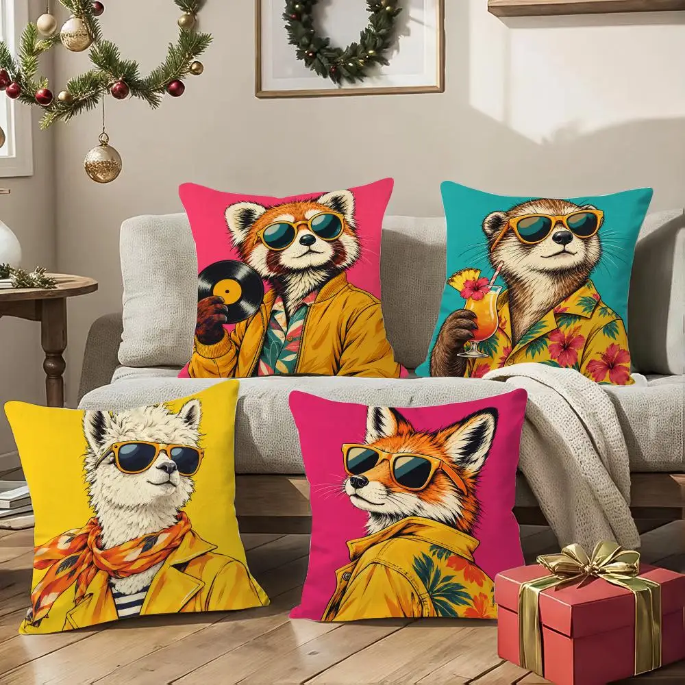 Sunshine Animal Social Cushion Cover 1/4Pcs Soft Plush Cushion Case Throw Pillowcase Cozy Home Sofa Bed Living Room Decor