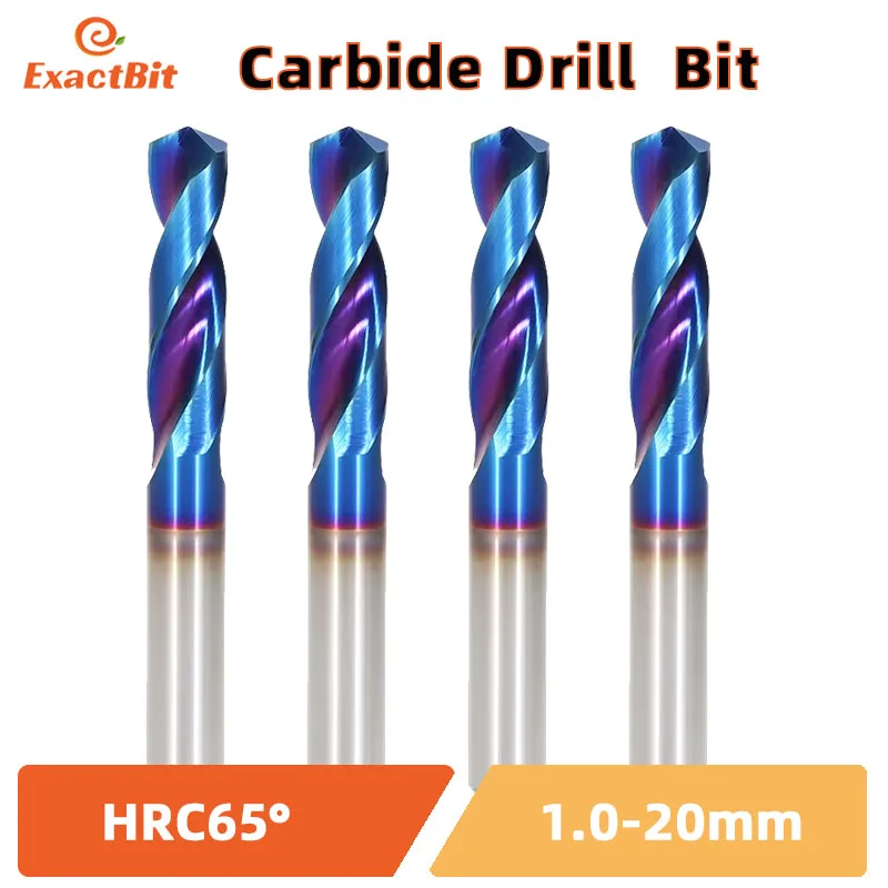 ExactBit HRC65° Tungsten Carbide Drills Metal Drill Bits For Hard Metalworking CNC Lathe Steel Drilling Tool 0.5-20.0mm