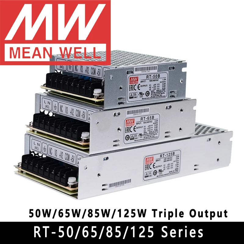 Original Mean Well RT-50/65/85/125 Series Meanwell AC/DC 5V/12V/15/V/24V Triple Output Switching Power Supply