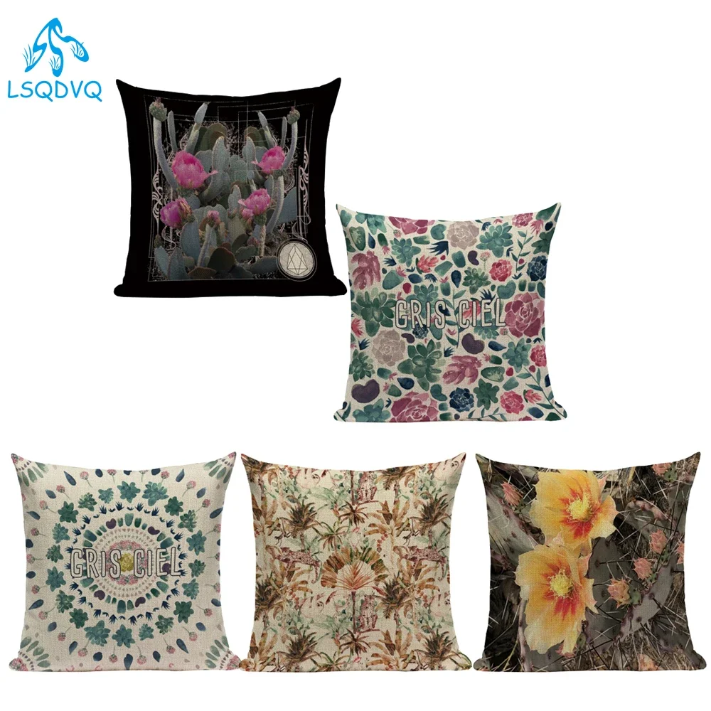 Cactus Cushion Cover Pink Decoration Pillow Cases Living Room Cushion Covers Tropical Plant Desert  Pillow Case Almofadas