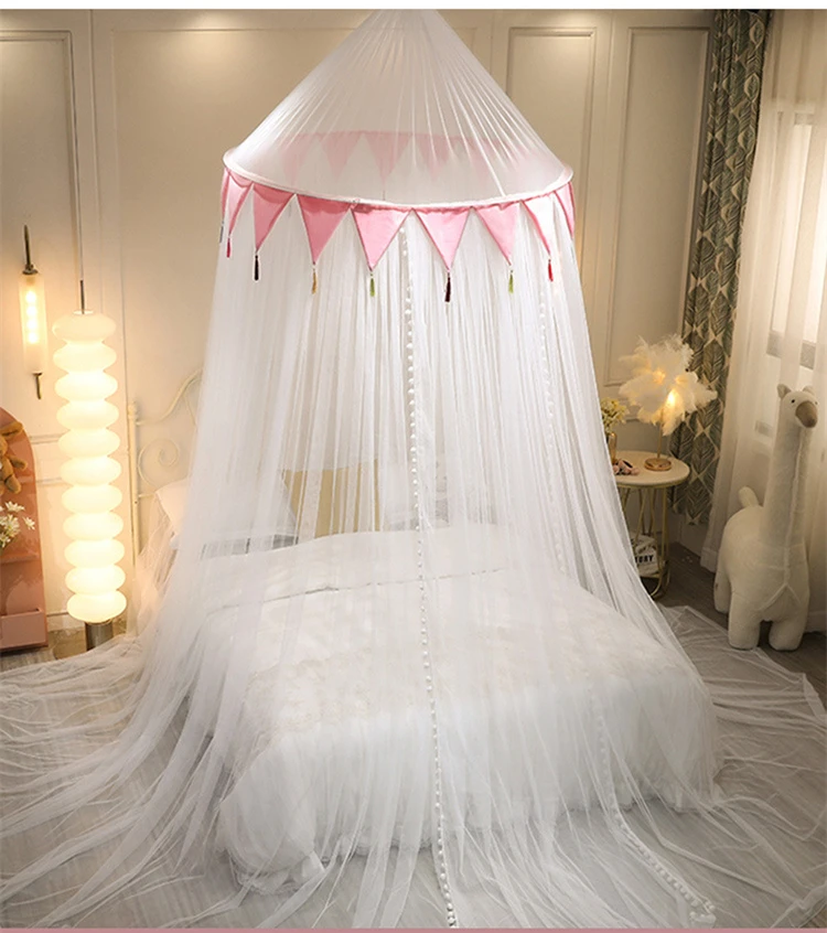 Summer Canopy Mosquito Net with Tassels Round Bedding Romantic Dome Tent Easy Installation Top Diameter 120cm
