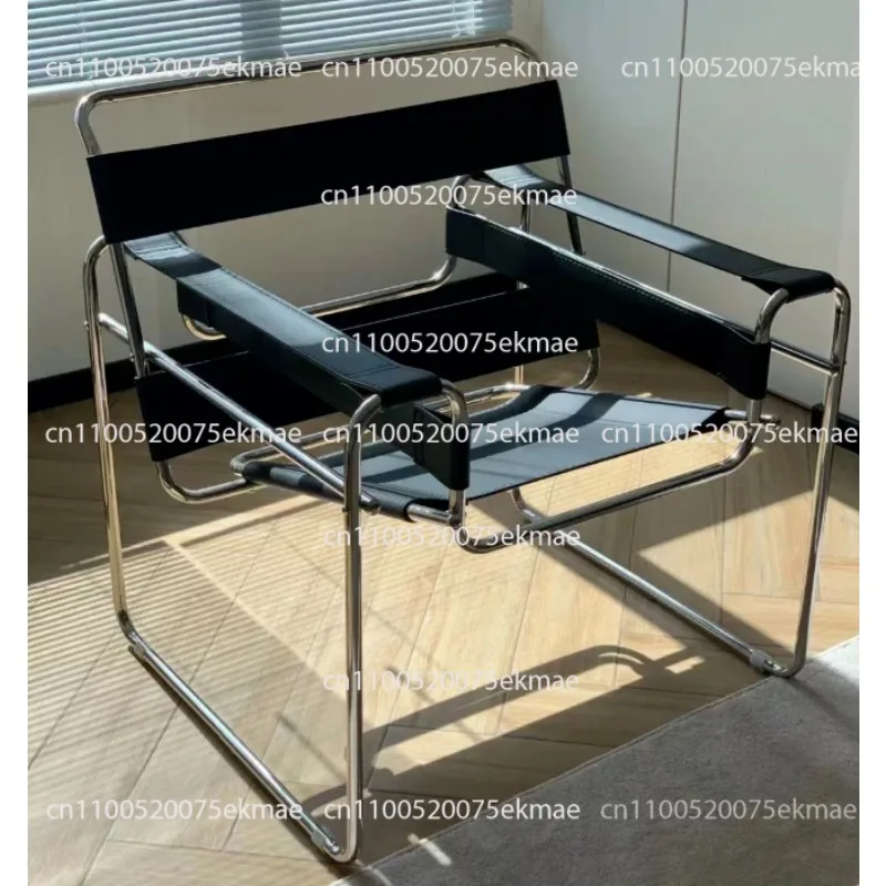 Casual Living Room Furniture Chair Ins Designer Single Vintage Leisure Sofa Stainless Steel Saddle Leather Study Chair