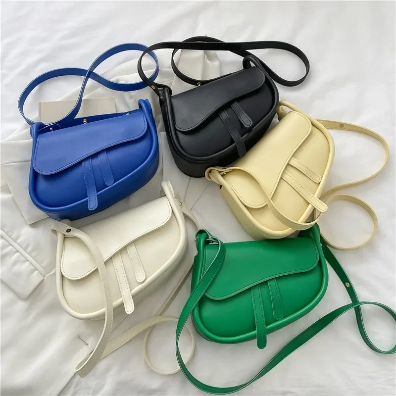 Fashion Saddle Bag New Small Shoulder Bags for Women 2023 High Quality Solid PU Leather Crossbody Female Luxury Messenger Bag