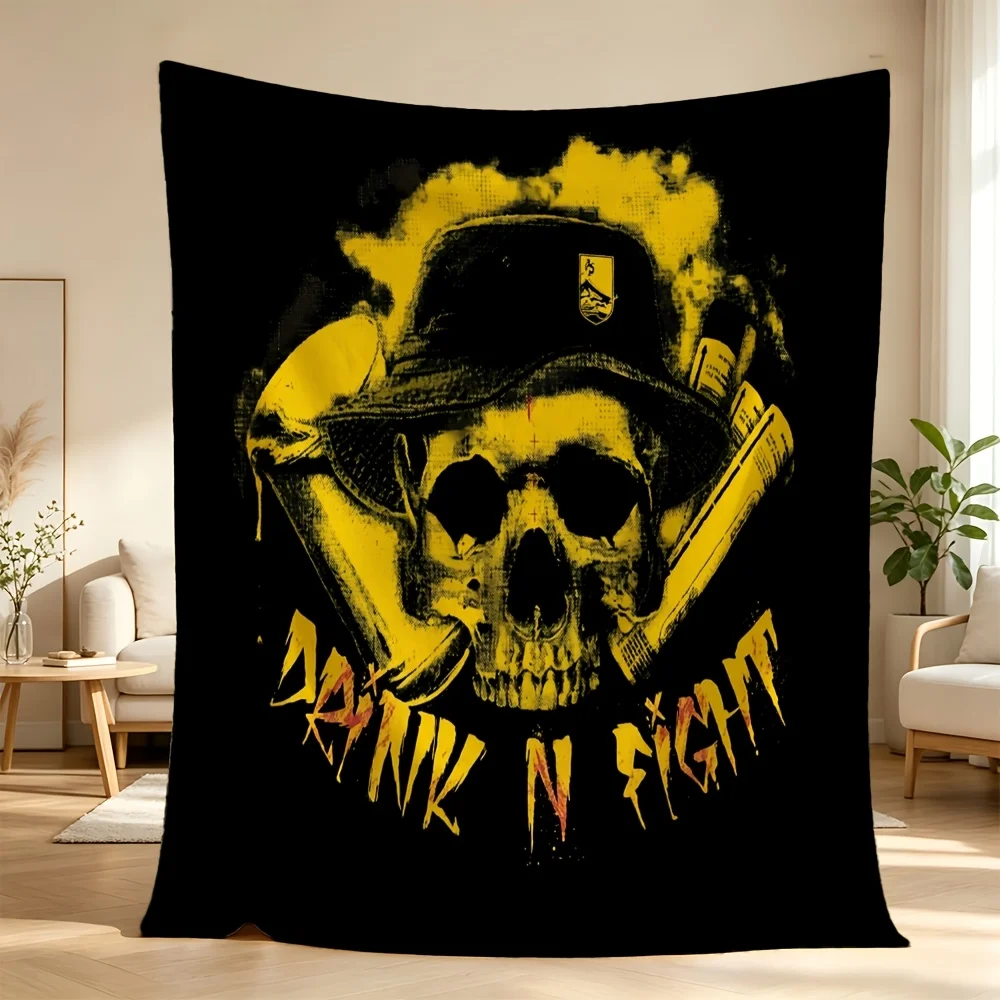 Large Skull Skeleton Rock Metal Theme Blanket Tapestry Grunge Decor for Men Man Cave Living Room Throw 150x200cm
