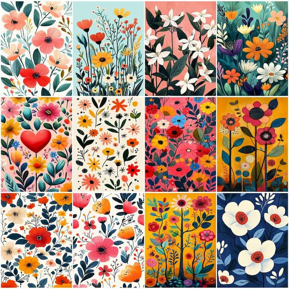 

RUOPOTY Simple Painting By Numbers Colorful flowers for beautiful decoration Diy For Beginner Easy Advanced hand drawn Paint Kit