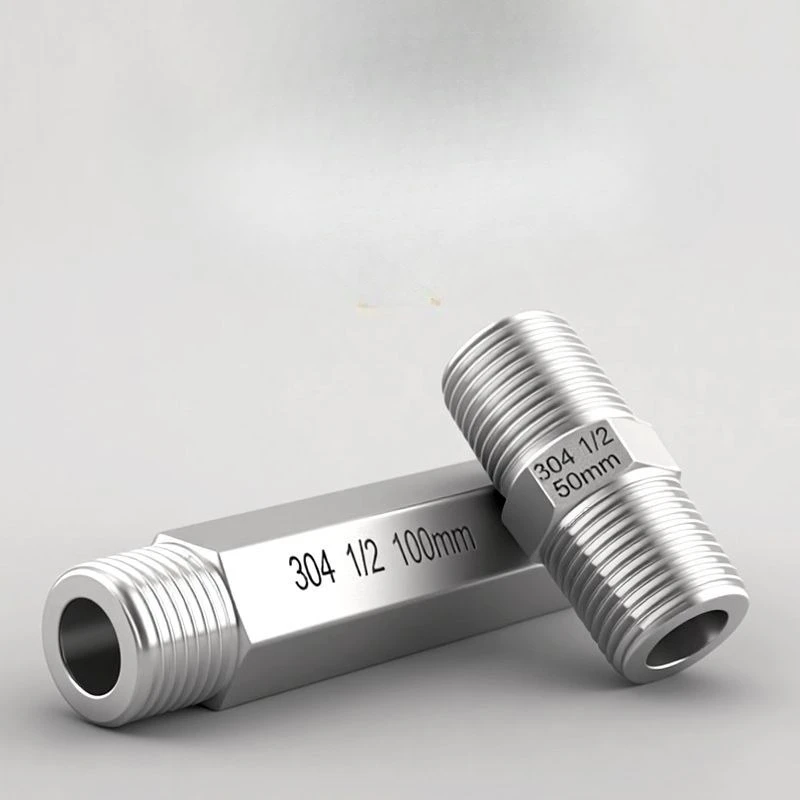 304 Stainless Steel Hexagonal Elongated Pair of Wire Joints 4/6 Points External Thread High Pressure Through Wire Extension Pipe