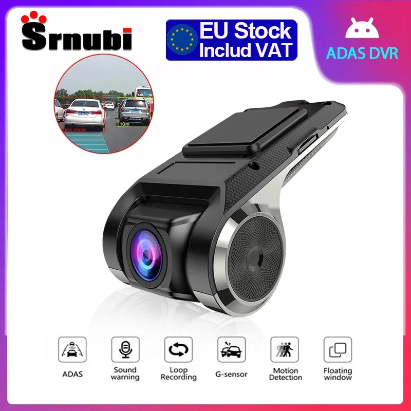 Caméra de tableau de bord Full HD ADAS USB Srnubi pour lecteur DVD Android, unité principale de navigation/audio automobile, alarme vocale, enregistrement vidéo
