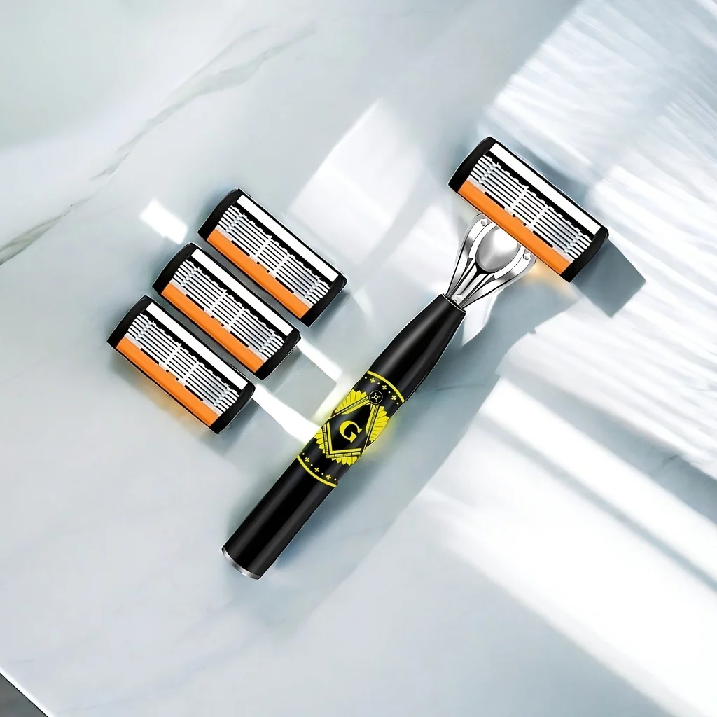 ماكينة حلاقة يدوية برأس ماكينة حلاقة مكونة من 6 طبقات، ماكينة حلاقة كلاسيكية بحافة مزدوجة من الفولاذ المقاوم للصدأ، دليل حلاقة اللحية والشارب