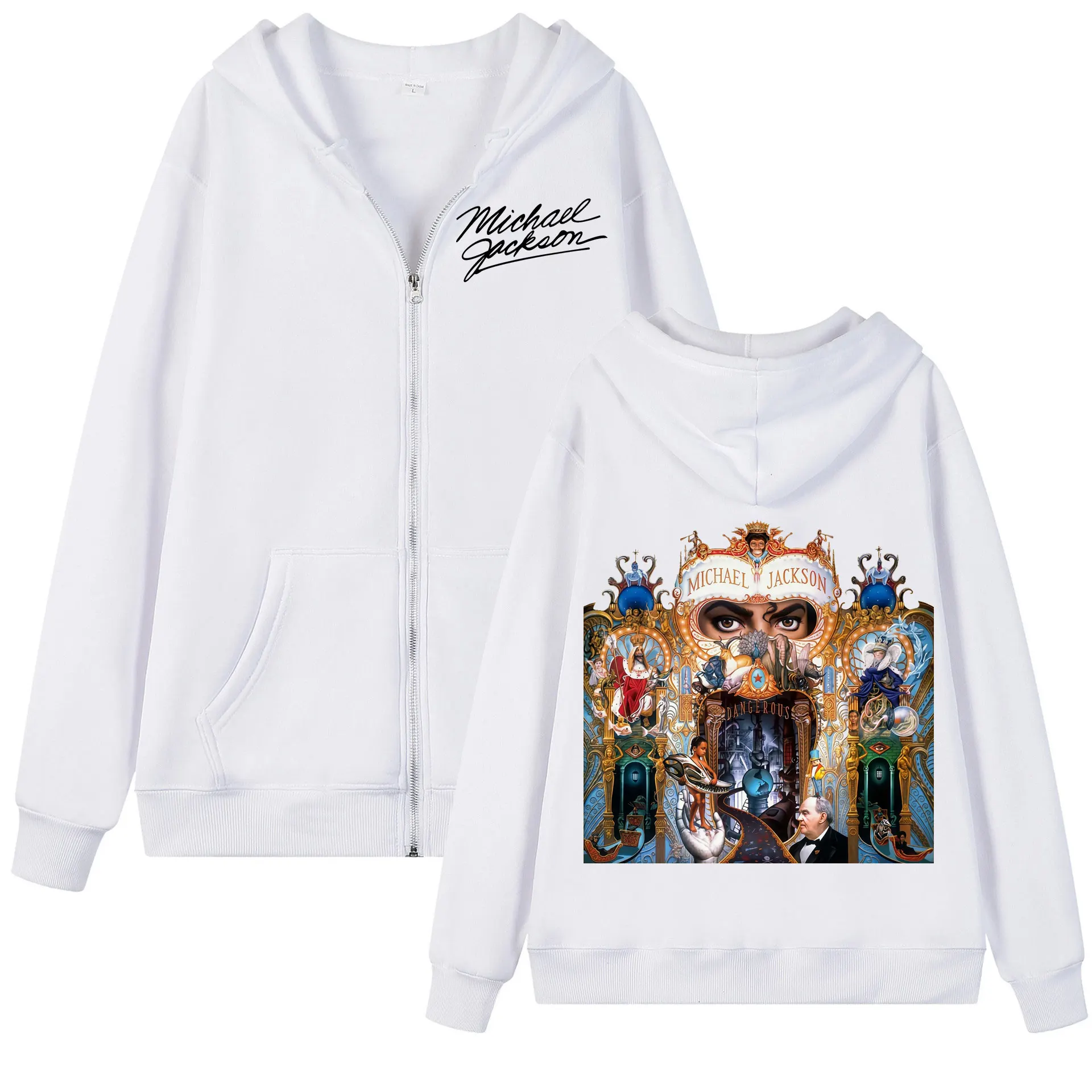 Sänger Michael Jackson Album Grafik-Reißverschluss-Hoodie für Männer und Frauen, modische Rock-Kapuzenpullover im Harajuku Y2k-Stil – Detail 3