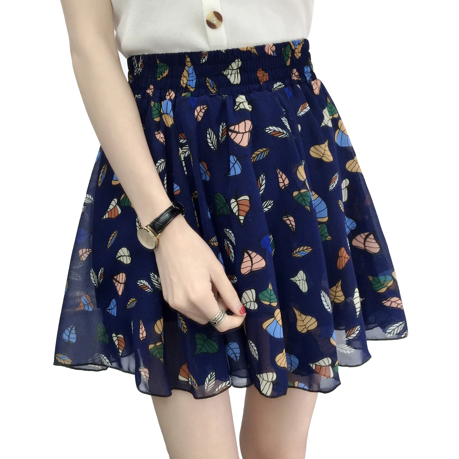 27 Colors Women\'s skirt summer New high waist printed chiffon pleated floral short skirt Safety one word floral mini skirt