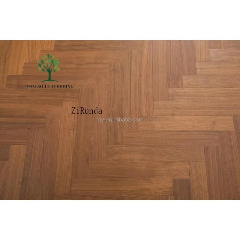 نسخة مخصصة 15 مم من خشب الجوز الأسود والخشب الصلب المركب متعدد الطبقات أرضية متعرجة متوافقة مع الحرارة المشعة