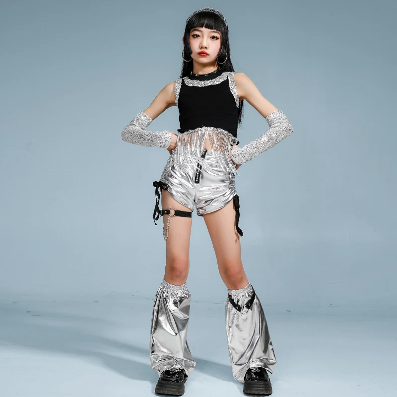 Tops cortos con borlas y lentejuelas para niñas de Hip Hop, faldas cortas de baile callejero, ropa de calle k-pop para niños, conjunto de ropa de Jazz, disfraz