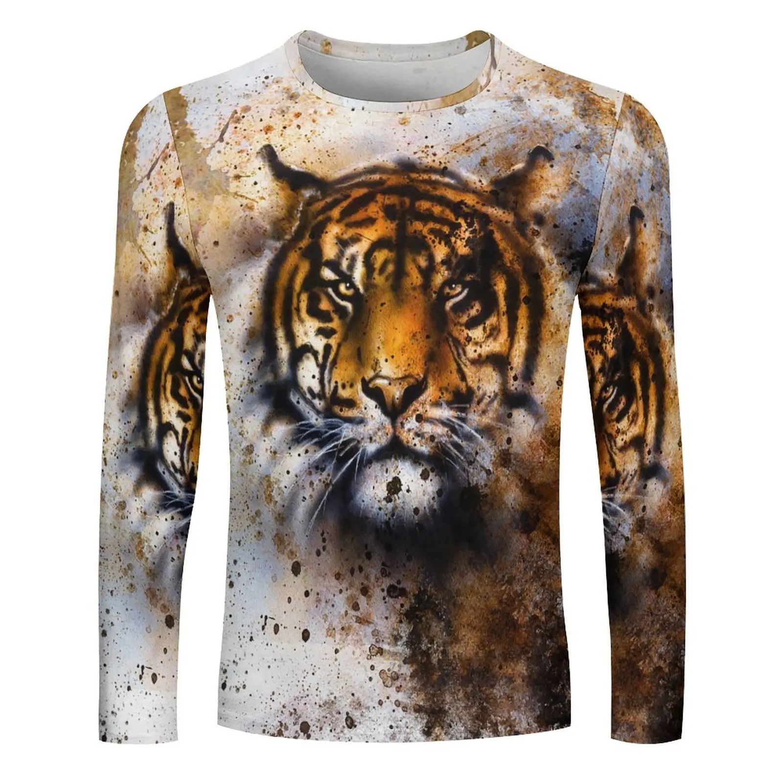 Autumn Men's/Women's Fashion Loose Casual Hoodie Irregular Simulation Oil Painting Style Animal Print Long-Sleeved T-Shirt