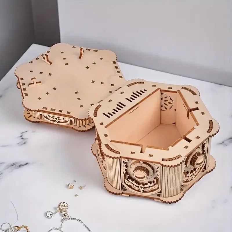 DIY 3D Treasure Box Wooden Puzzle Game Assembly Gift Adult Building Blocks Treasure Box
