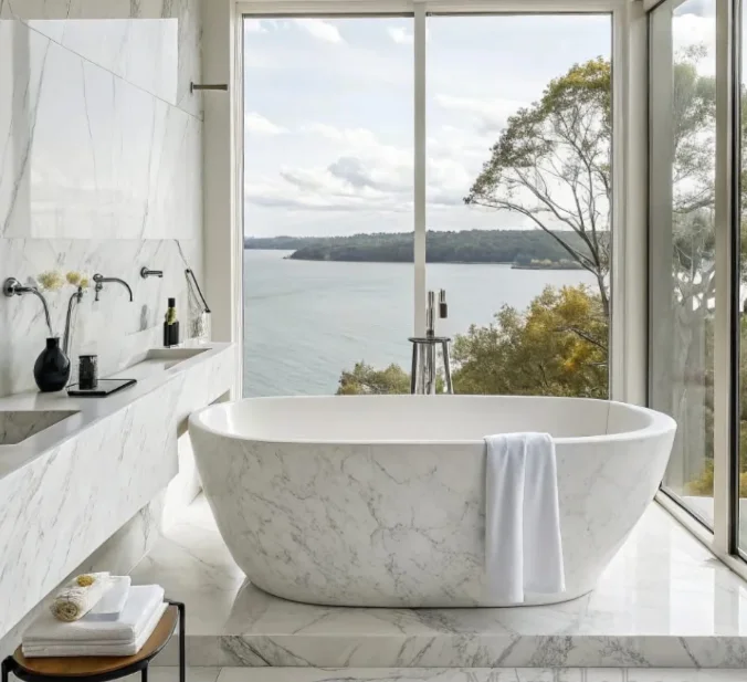 Factory Direct Sale Modern White Marble Stone Bathtub with Whirlpool Massage and Soaking for Outdoor and Staircase Use in Villas