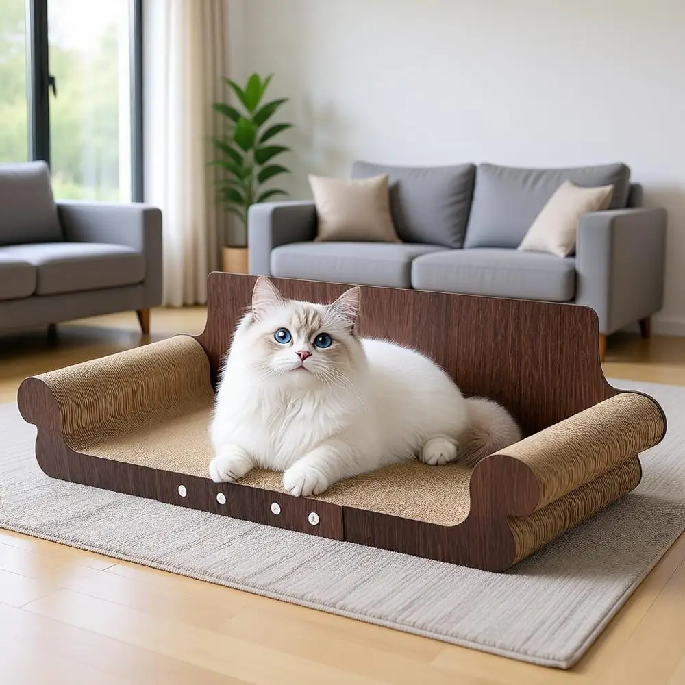 

Extra Large Cat Scratcher Bed, 32 Inch Cat Scratching Board, Durable Cardboard Lounger, Modern Stylish Cats Bed for Indoor Cats,