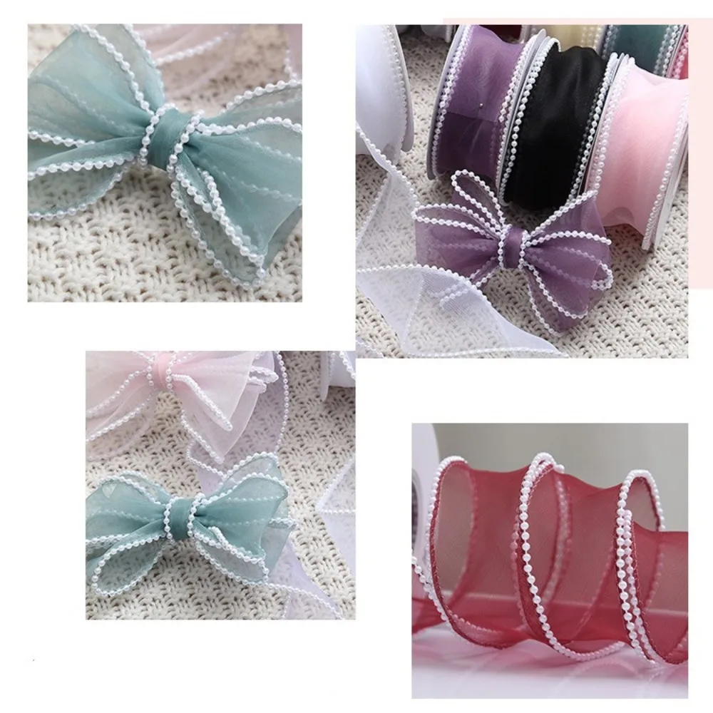 Decorative Pearl Edge Wrapping Ribbon DIY Solid Color Pearl Fishtail Gauze Gift Wrap Baking Lace Ribbon Gift