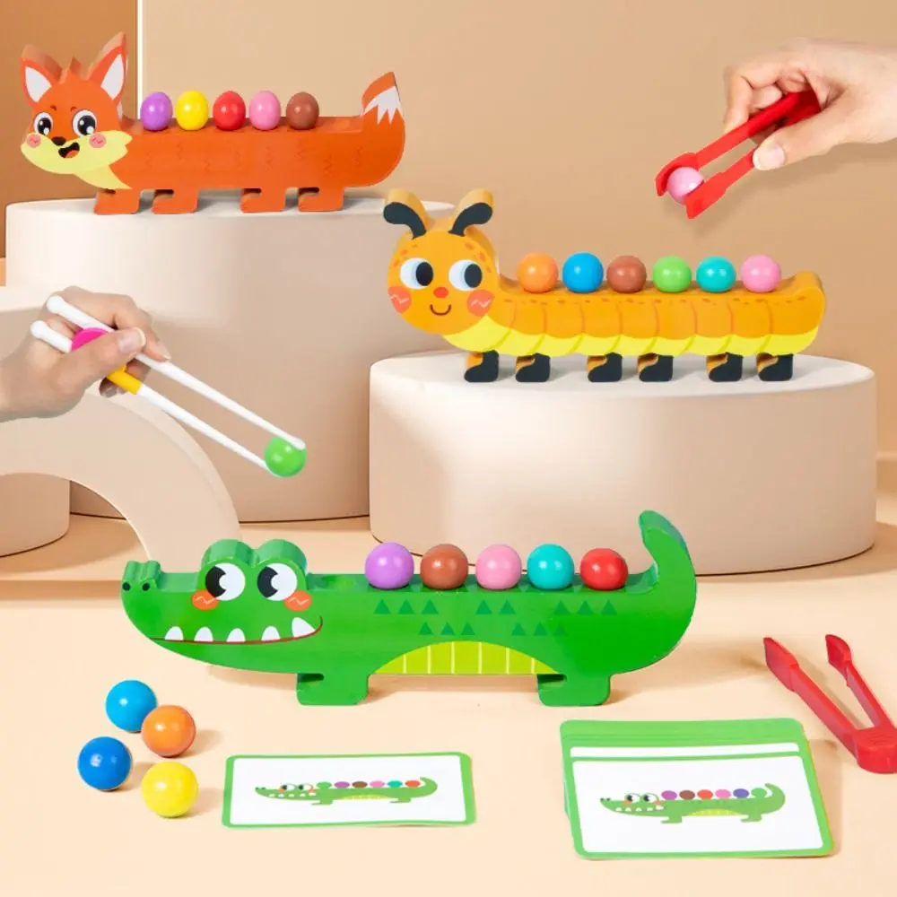 Wooden Clip Beads Toys Caterpillar Educational Color Sorting Montessori Toy Learning Cartoon Clip Bead Matching Game