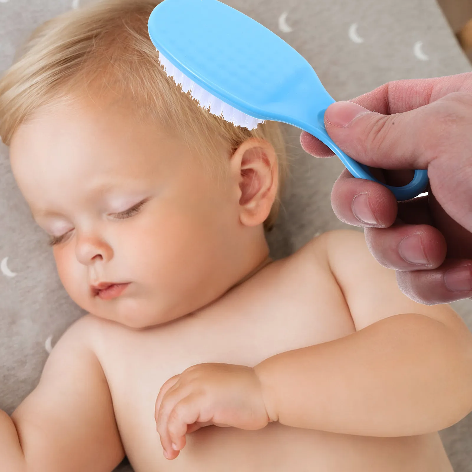 1Set Baby Brush Comb Kit Blue Infant Massage Hair Brush Circular Tooth Design Smooth Anti-Static Promote Brain Development