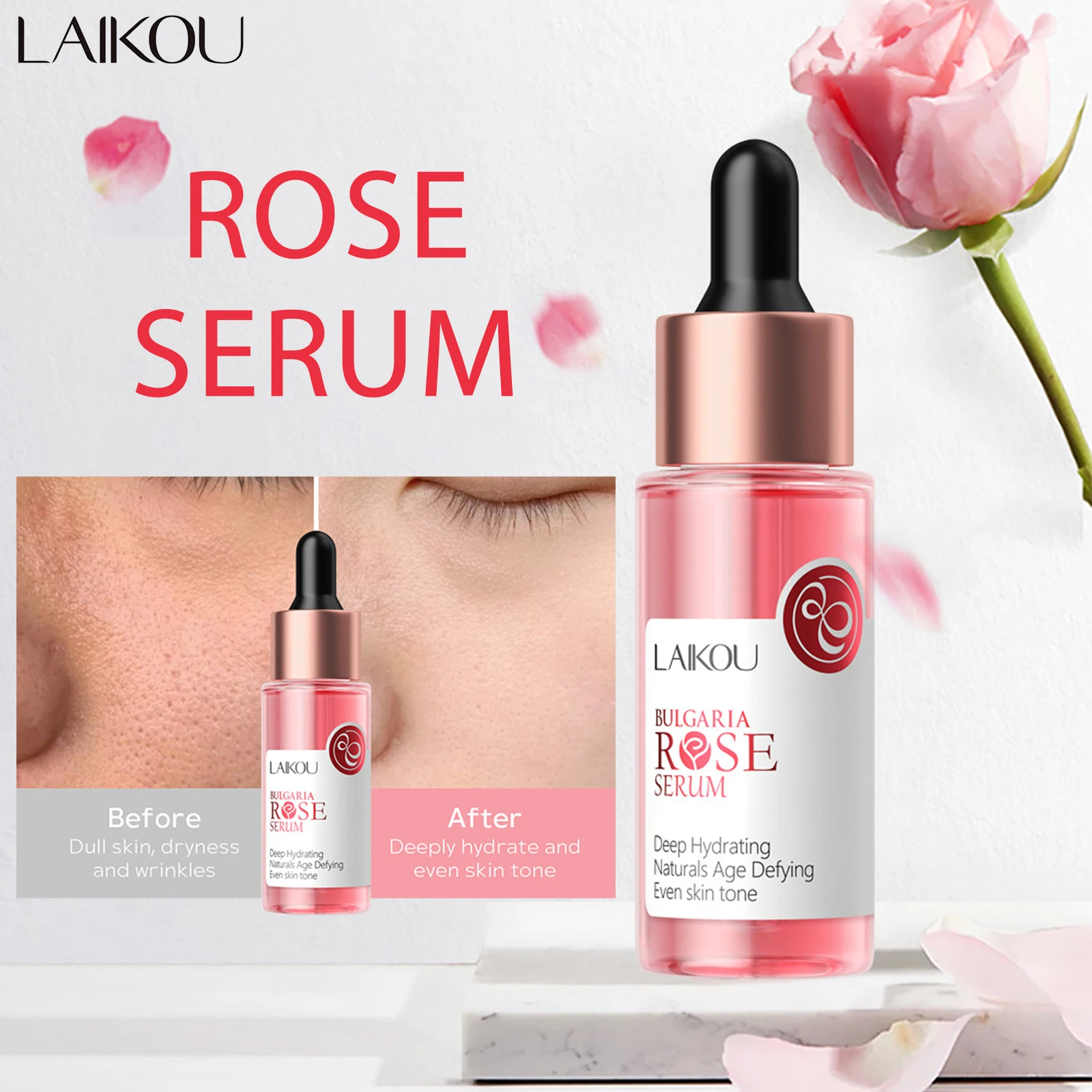 LAIKOU Bulgaria Rose Face Serum Facial Original Nourish Essense Brightening Rejuvenation Deep Moisturizing Serum Skin Care 30ml