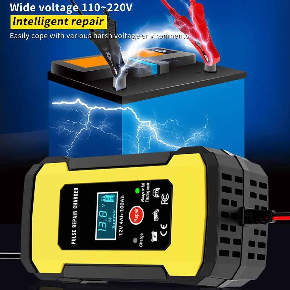 New 12V6A Car Motorcycle Battery Charger Intelligent Digital Display Lead Acid Battery Repair Charger