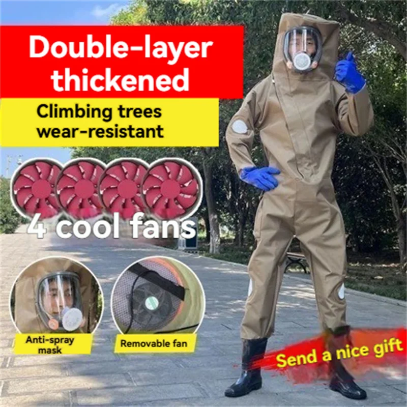 Outdoor Hornet Wasp Catching Protective Suit Double Layer Oxford Cloth Beekeeping Suit 4-Fan Breathable Cooling One-Piece Set