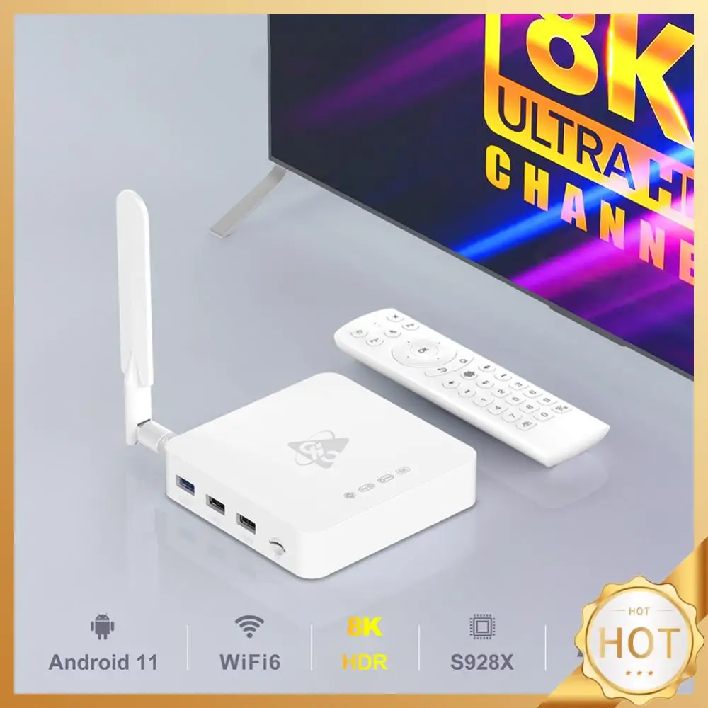 Set Top Box for Android 11.0 with 2.4G Voice Remote Control Smart TV Box 8K for Android TV Box WiFi6 BT5.4