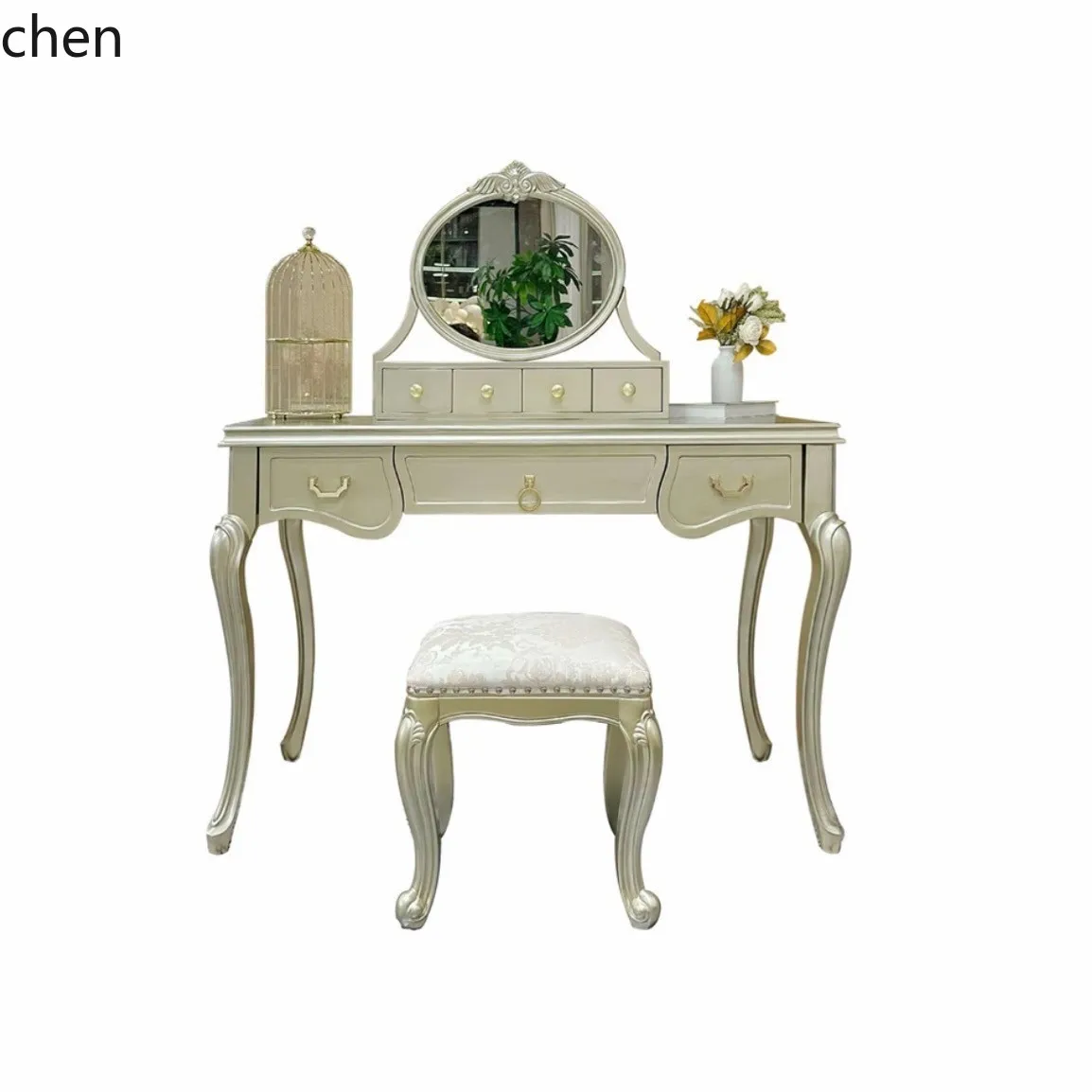 HXL Solid Wood Dressing Table Simple Bedroom Cream Style Storage Table with Mirror