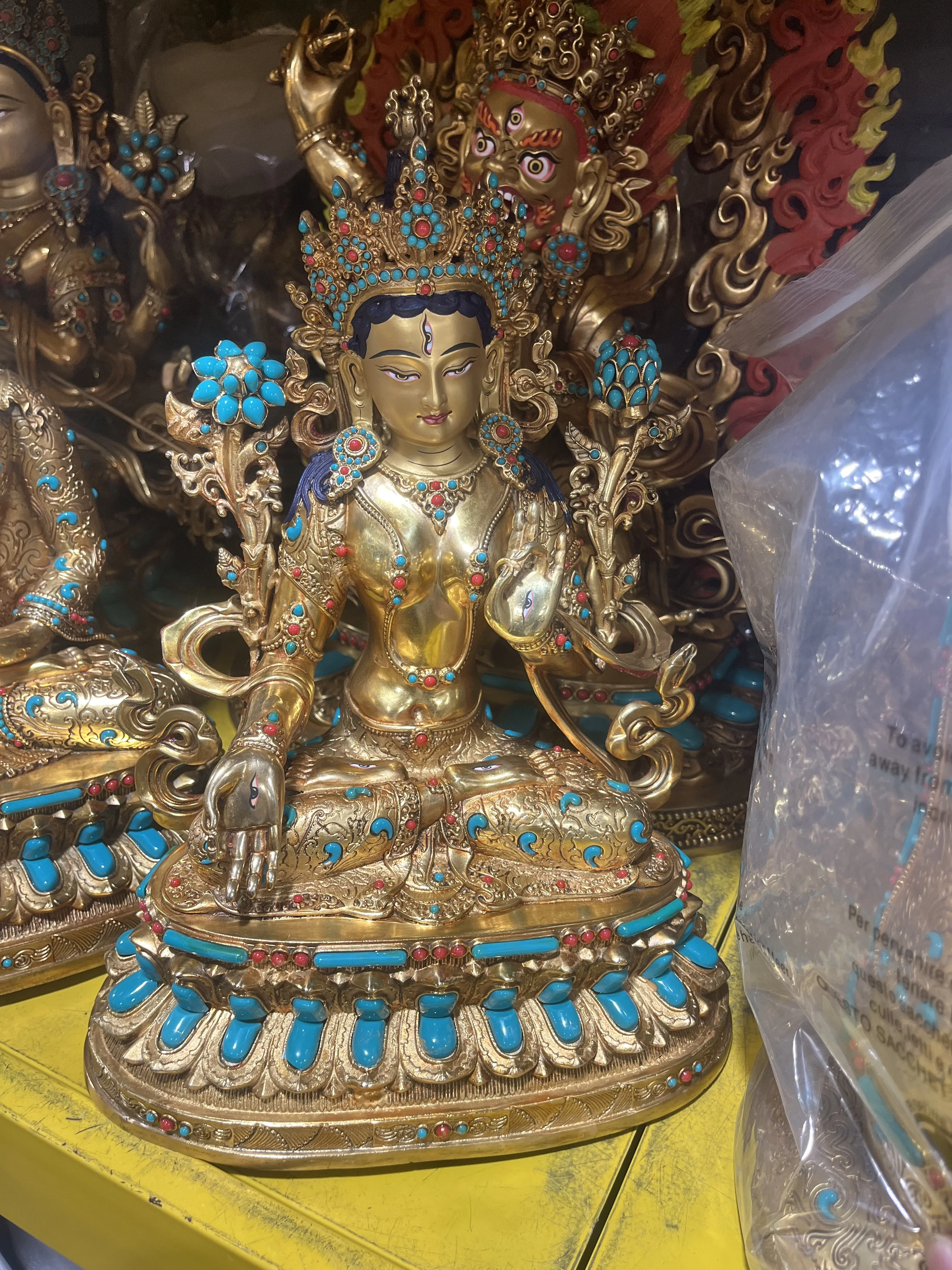 8" large royal TOP quality turquoise Tara Bodhisattva figure Holy Salvation Buddha Mother statue Altar worship Buddhist