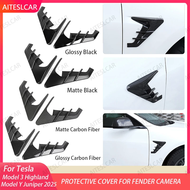 

﻿ ABS Carbon Pattern Side Camera Cover For Tesla Model 3 Highland 2024 Model Y Juniper 2025 ABS Leaf Board Sticker Accessories