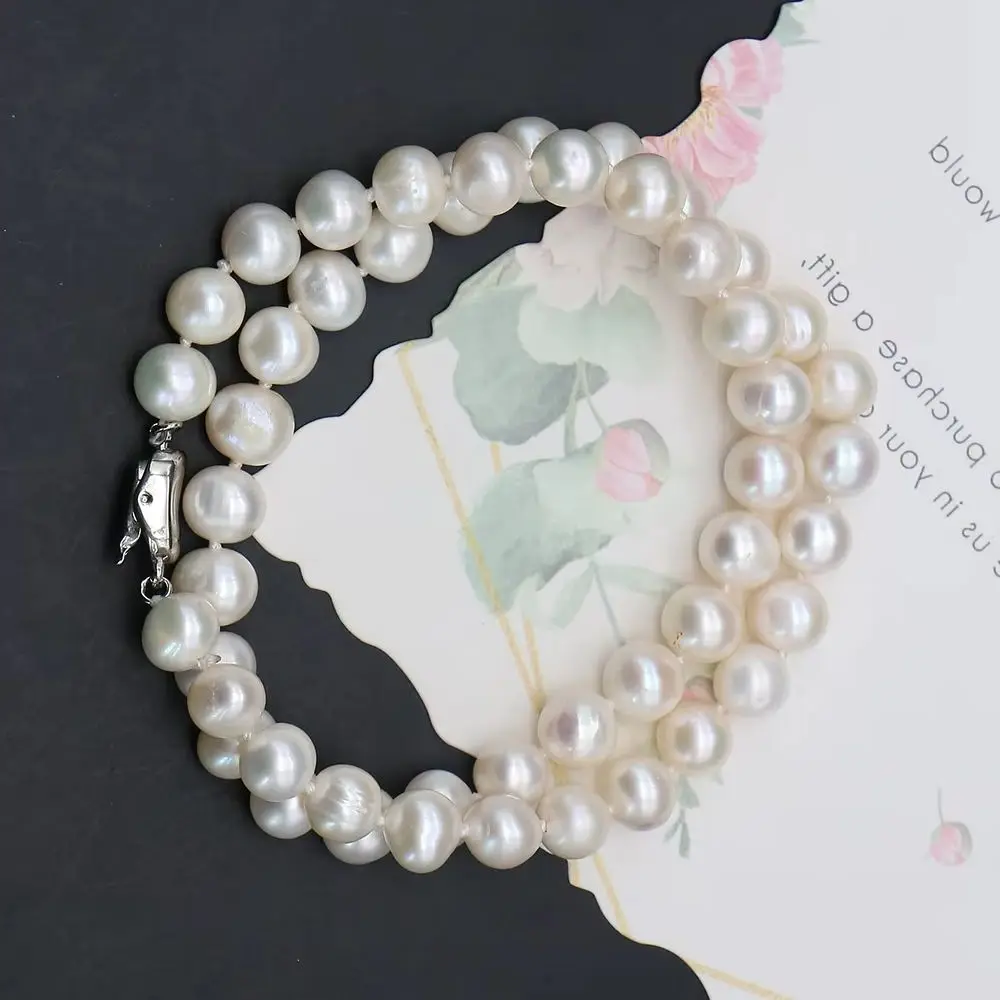 

Natural Freshwater Pearl Space Beaded Necklace 8-9mm Near Round Pearl Neck Ornament Gift 41cm Length Simple Style Pearl Jewelry