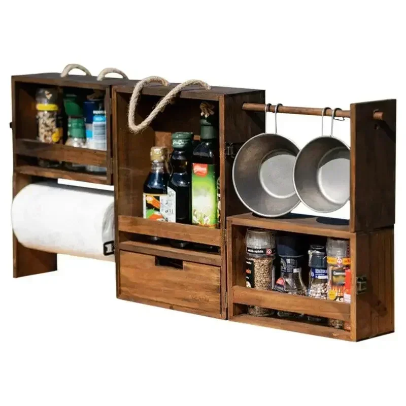Multi Layer Large Foldable Condiment Camping Long - Grill Caddy lasting Foldable Wooden Picnic Box For Condiments Flatware Paper