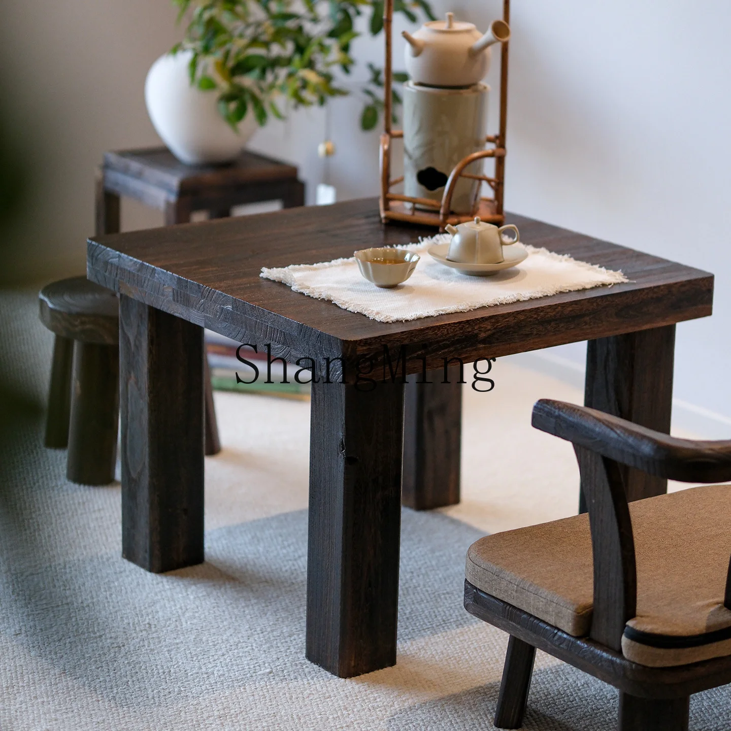 CL solid wood large square table household balcony tea table Chinese Kung Fu tea table B & B retro