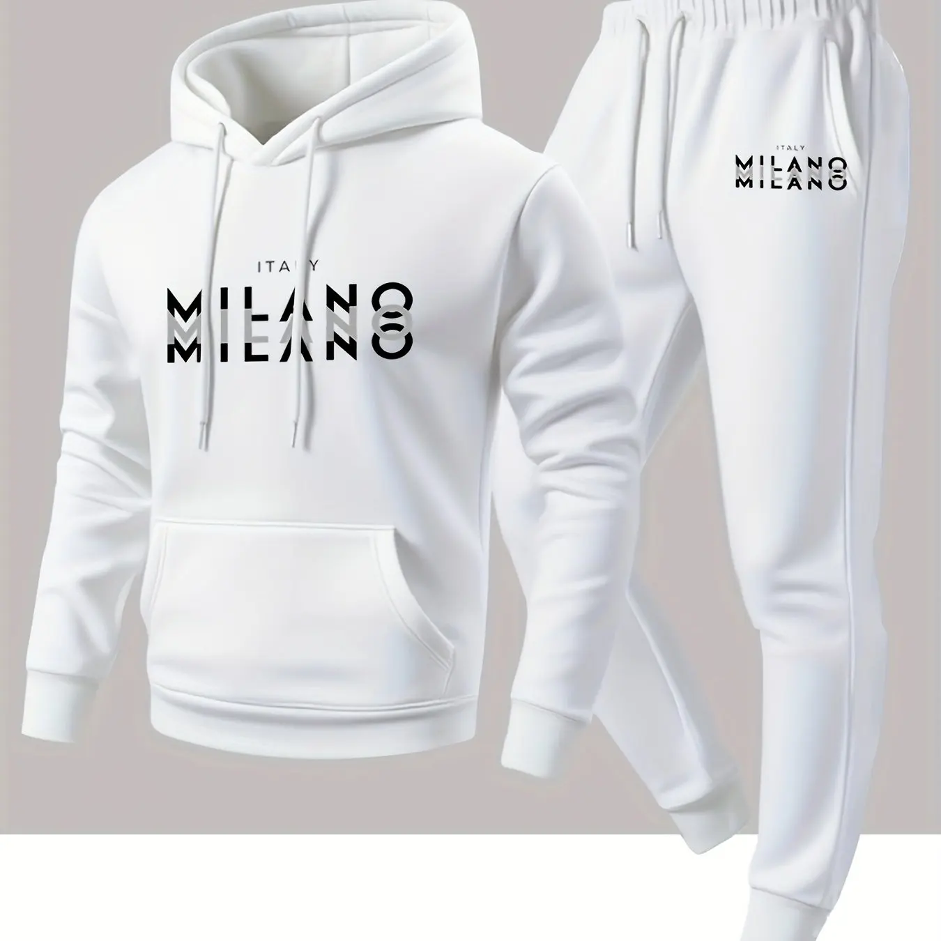 Trendy Men's Italian Milan Letter Pattern Hooded Sweatshirt and Athletic Pants Casual Sports Set Men's Clothing Sets view 5