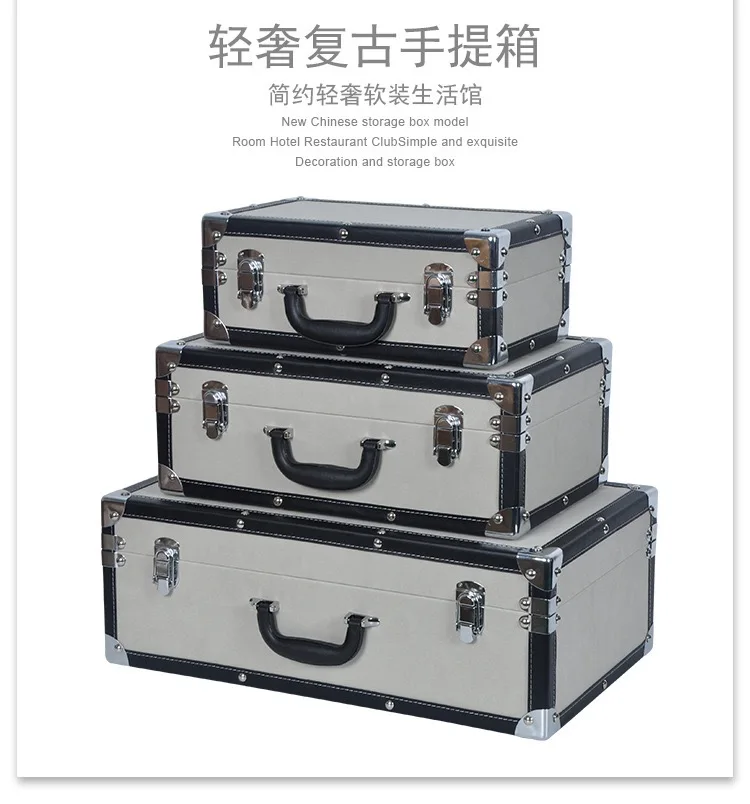 Set of 3 Pink Beige Grey Colors Metal Storage Trunks for Home Decoration and Organizer with Gold Lock Accessories