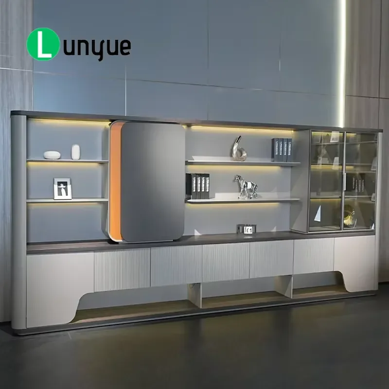 Modern Commercial Wooden Extendable Modular CEO Desk with Filing Storage and Bookcase for Office Manager Boss Workspace