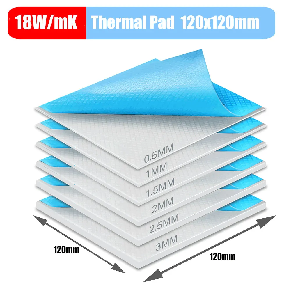 18W/mK Thermal Pads 120x120mm Thickness 0.5/1.0/1.5/2.0/2.5/3.0mm Thermal Silicone Pads for LED Light CPU GPU PC PS4 PS5Cooling